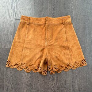 ZARA SUEDE SHORTS SIZE SMALL FLORAL CUT OUT PREOWNED